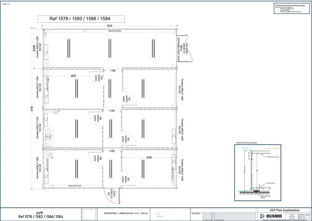 Salle modulaire occasion 80m² normes erp
